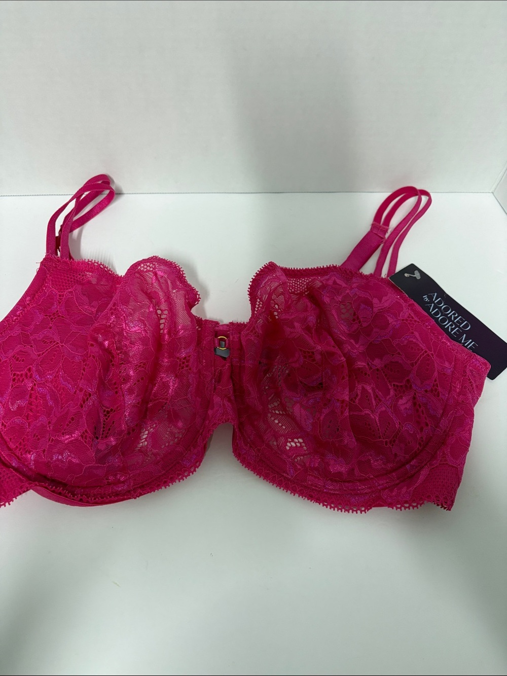 Adore Me Fuchsia Lace Underwire Bra with Double Straps